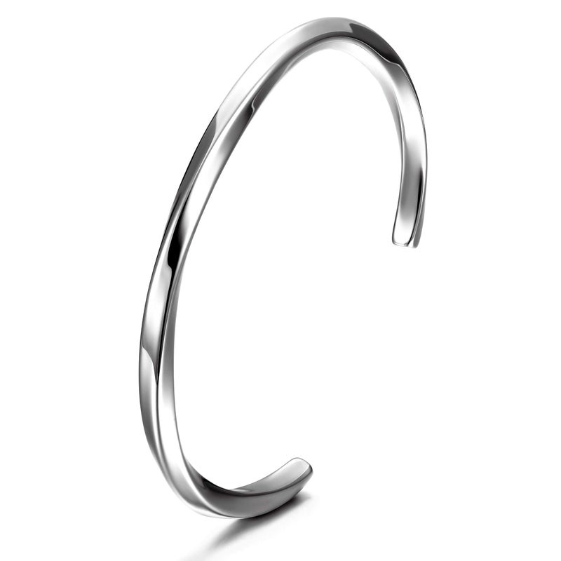 CIUNOFOR Stainless Steel Cuff Bracelets for Men, Menâ€™ Silver Metal Simple Bangle Bracelet, 8.5 inches Inner Circ., Twisted Bracelet for Adult, Viking Jewelry Gift - Image 1